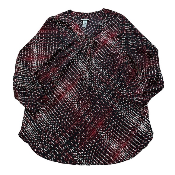 Catherines Women's Size 14/16W Long Sleeve Printed V-Neck Tie Closure Slits Top - Picture 3 of 15